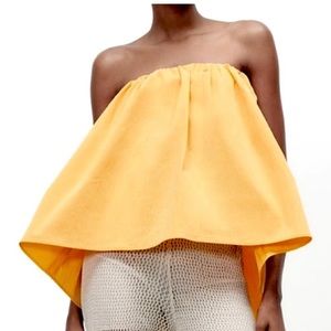 Brand New Orange Zara Balloon Strapless Top - Small